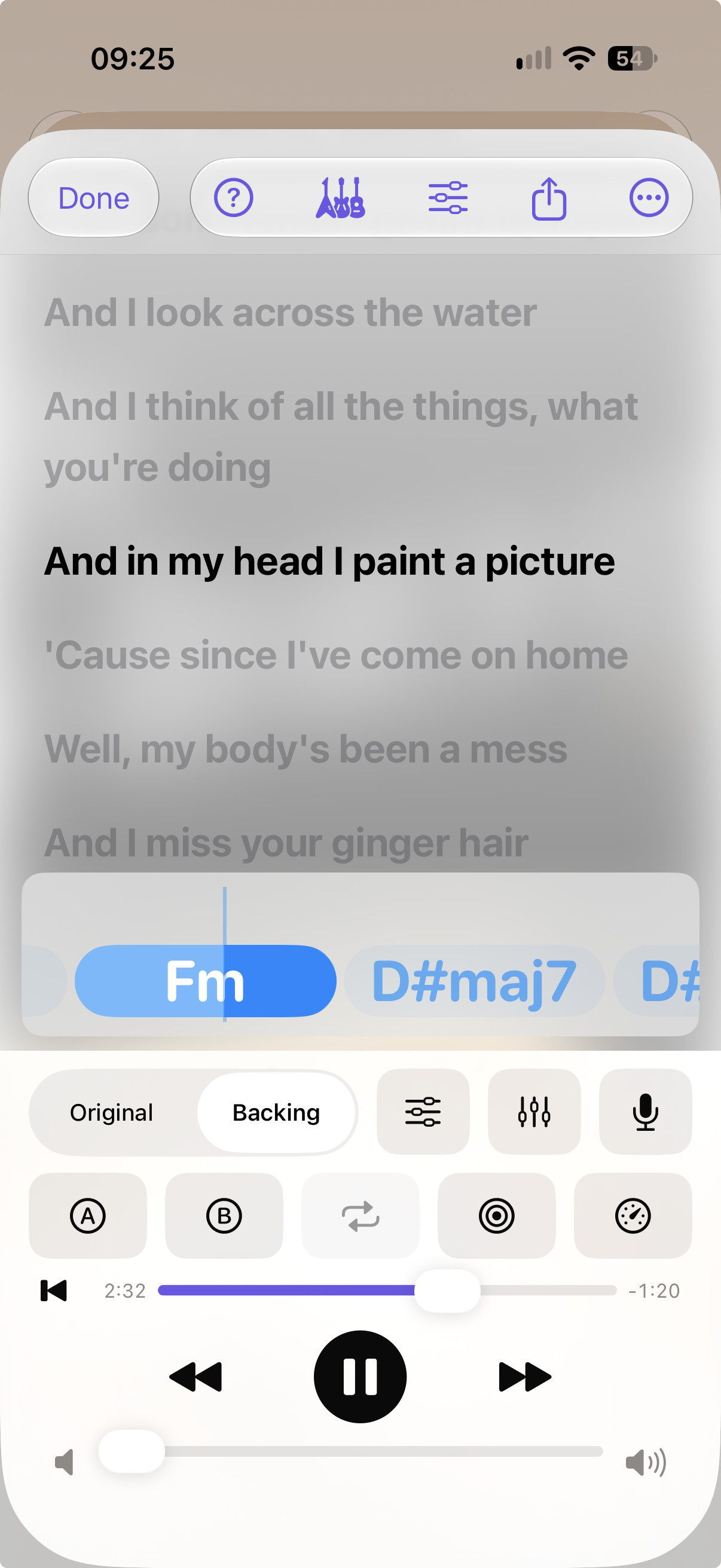 Chords over the lyrics